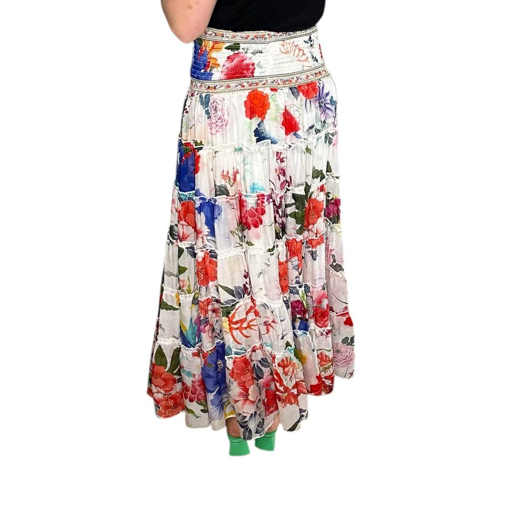 CAMILLA Shirred Waist Tiered Circle Skirt Women's Size Medium Silk Colorful Glam - Picture 3 of 12